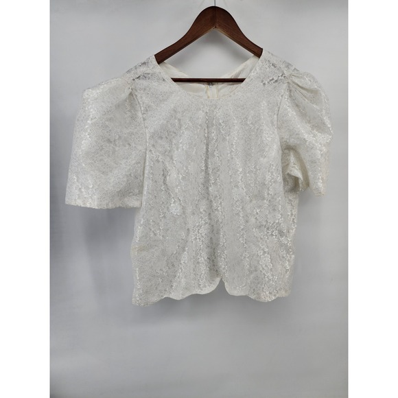 Benét Tops - Benet Vintage White Floral Lace Puff Sleeve Blouse Top Size 18 Made in USA